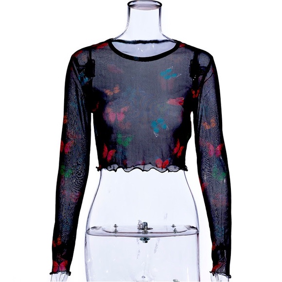 Sheer Butterfly Print Long Sleeve - Picture 1 of 1
